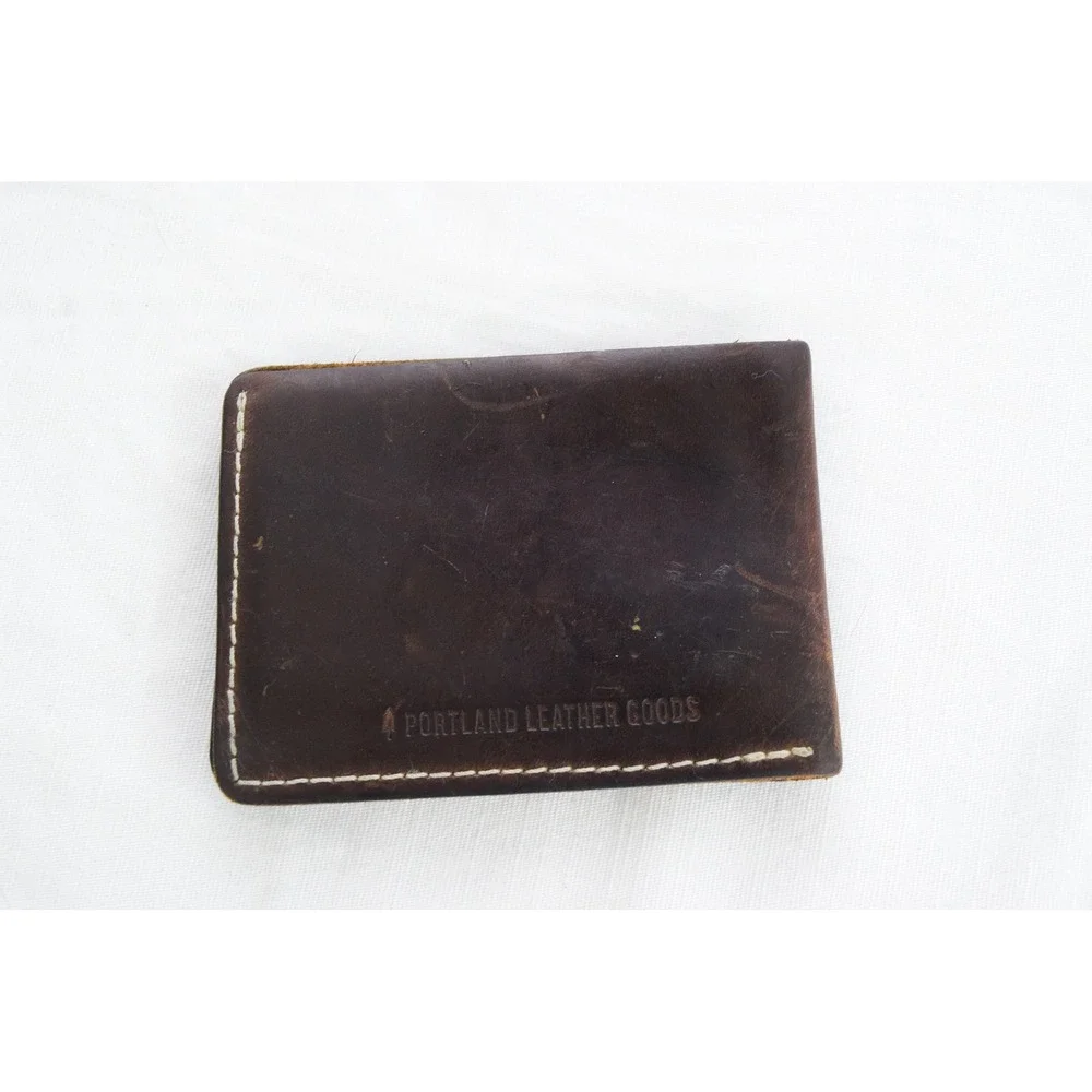 Portland Leather Goods Bifold Wallet OS Brown Leather Contrast Stitch Mens